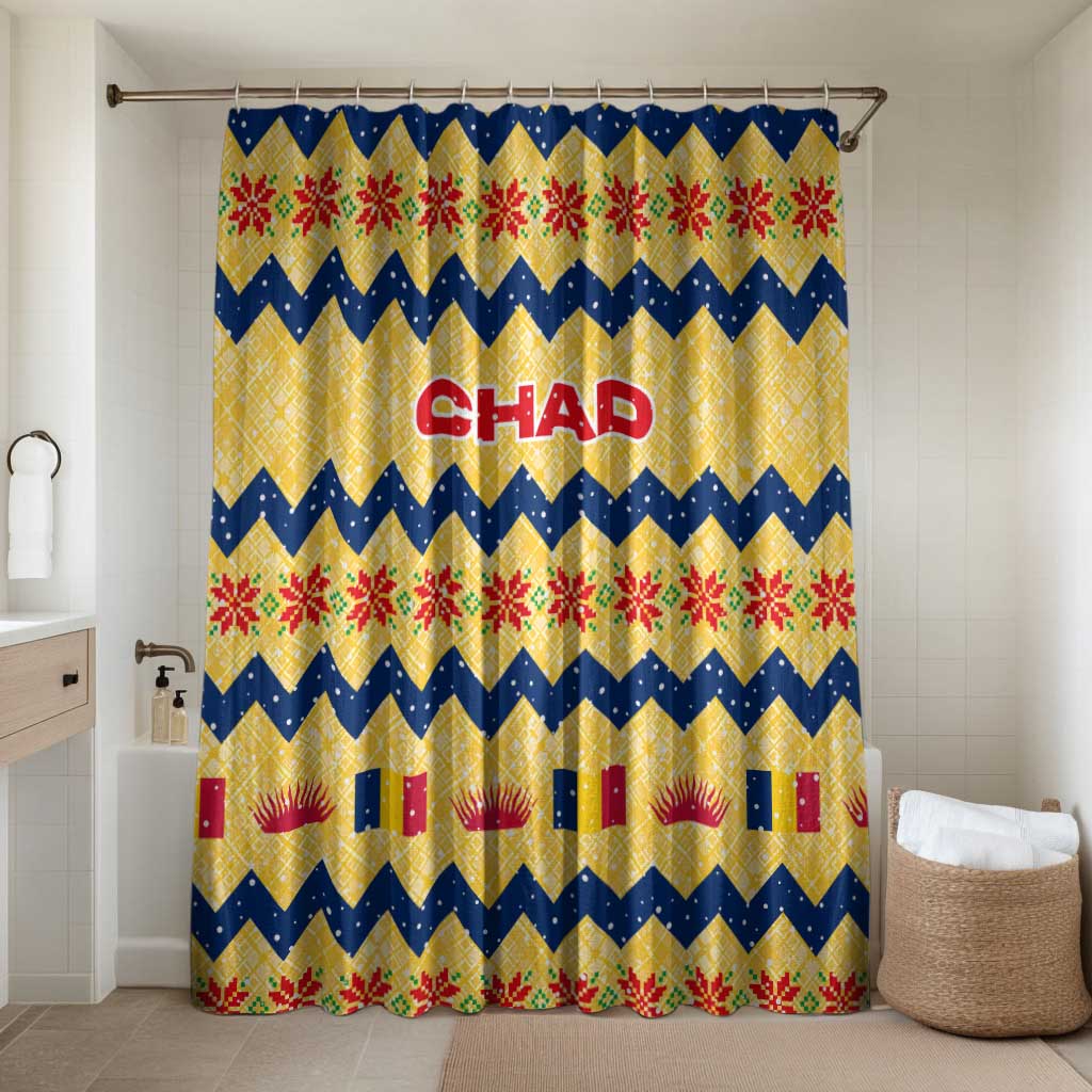 Chad Christmas Bathroom Set with Yellow-Blue Geometric Design, National Coat of Arms, and Festive Motif - Wonder Print Shop