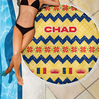 Chad Christmas Beach Blanket with Yellow-Blue Geometric Design, National Coat of Arms, and Festive Motif - Wonder Print Shop