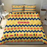 Chad Christmas Bedding Set with Yellow-Blue Geometric Design, National Coat of Arms, and Festive Motif - Wonder Print Shop