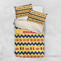 Chad Christmas Bedding Set with Yellow-Blue Geometric Design, National Coat of Arms, and Festive Motif - Wonder Print Shop