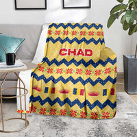 Chad Christmas Blanket with Yellow-Blue Geometric Design, National Coat of Arms, and Festive Motif - Wonder Print Shop