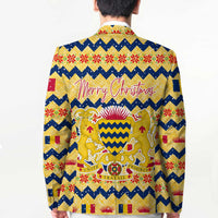 Chad Christmas Blazer with Yellow-Blue Geometric Design, National Coat of Arms, and Festive Motif - Wonder Print Shop