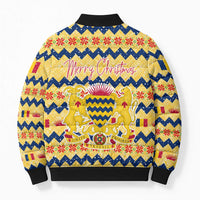 Chad Christmas Bomber Puffer Jacket with Yellow-Blue Geometric Design, National Coat of Arms, and Festive Motif - Wonder Print Shop