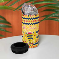 Chad Christmas 4 in 1 Can Cooler Tumbler with Yellow-Blue Geometric Design, National Coat of Arms, and Festive Motif - Wonder Print Shop