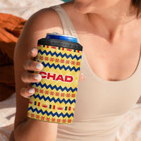 Chad Christmas 4 in 1 Can Cooler Tumbler with Yellow-Blue Geometric Design, National Coat of Arms, and Festive Motif - Wonder Print Shop