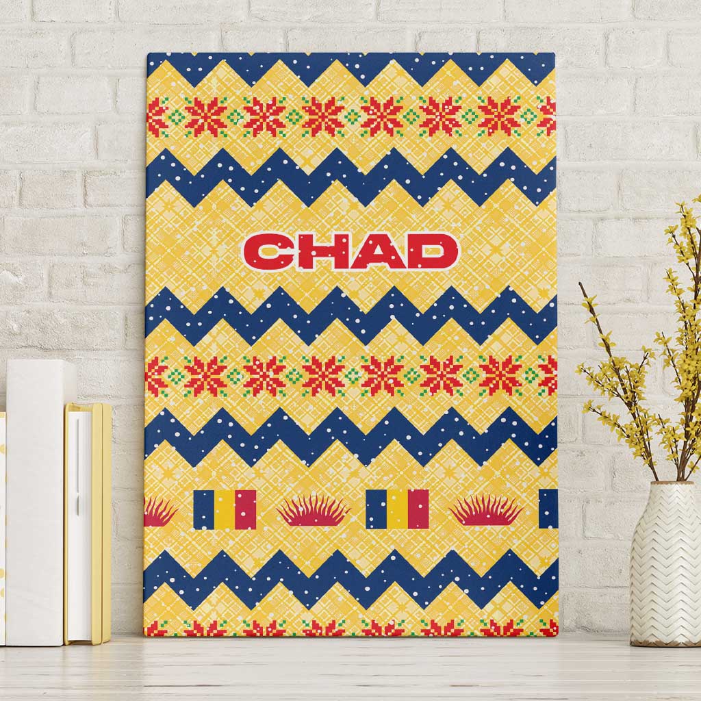 Chad Christmas Canvas Wall Art with Yellow-Blue Geometric Design, National Coat of Arms, and Festive Motif - Wonder Print Shop