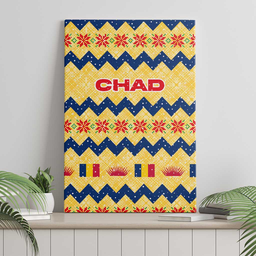 Chad Christmas Canvas Wall Art with Yellow-Blue Geometric Design, National Coat of Arms, and Festive Motif - Wonder Print Shop