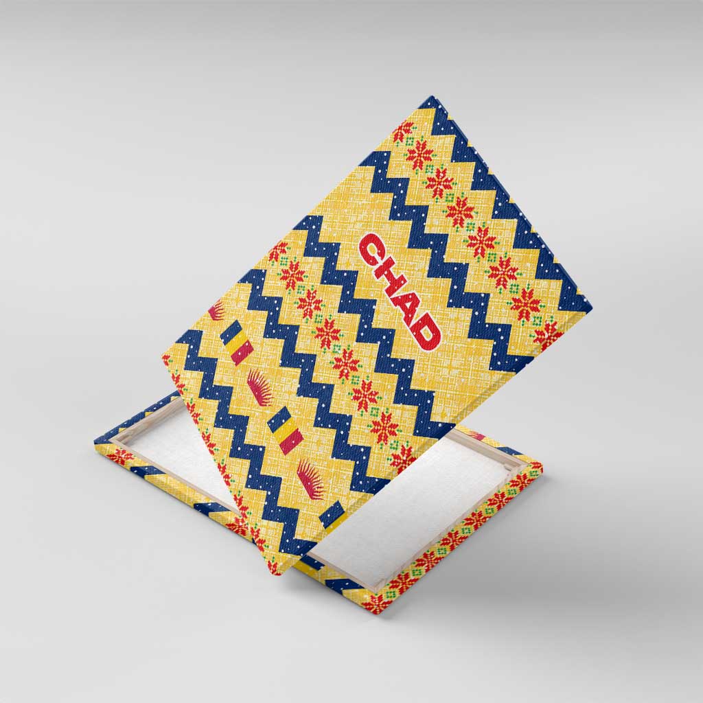 Chad Christmas Canvas Wall Art with Yellow-Blue Geometric Design, National Coat of Arms, and Festive Motif - Wonder Print Shop