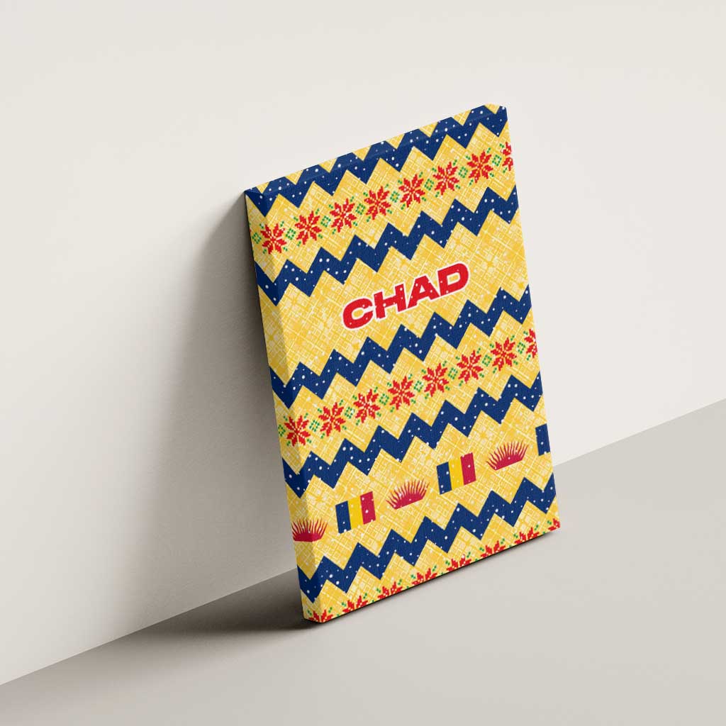 Chad Christmas Canvas Wall Art with Yellow-Blue Geometric Design, National Coat of Arms, and Festive Motif - Wonder Print Shop