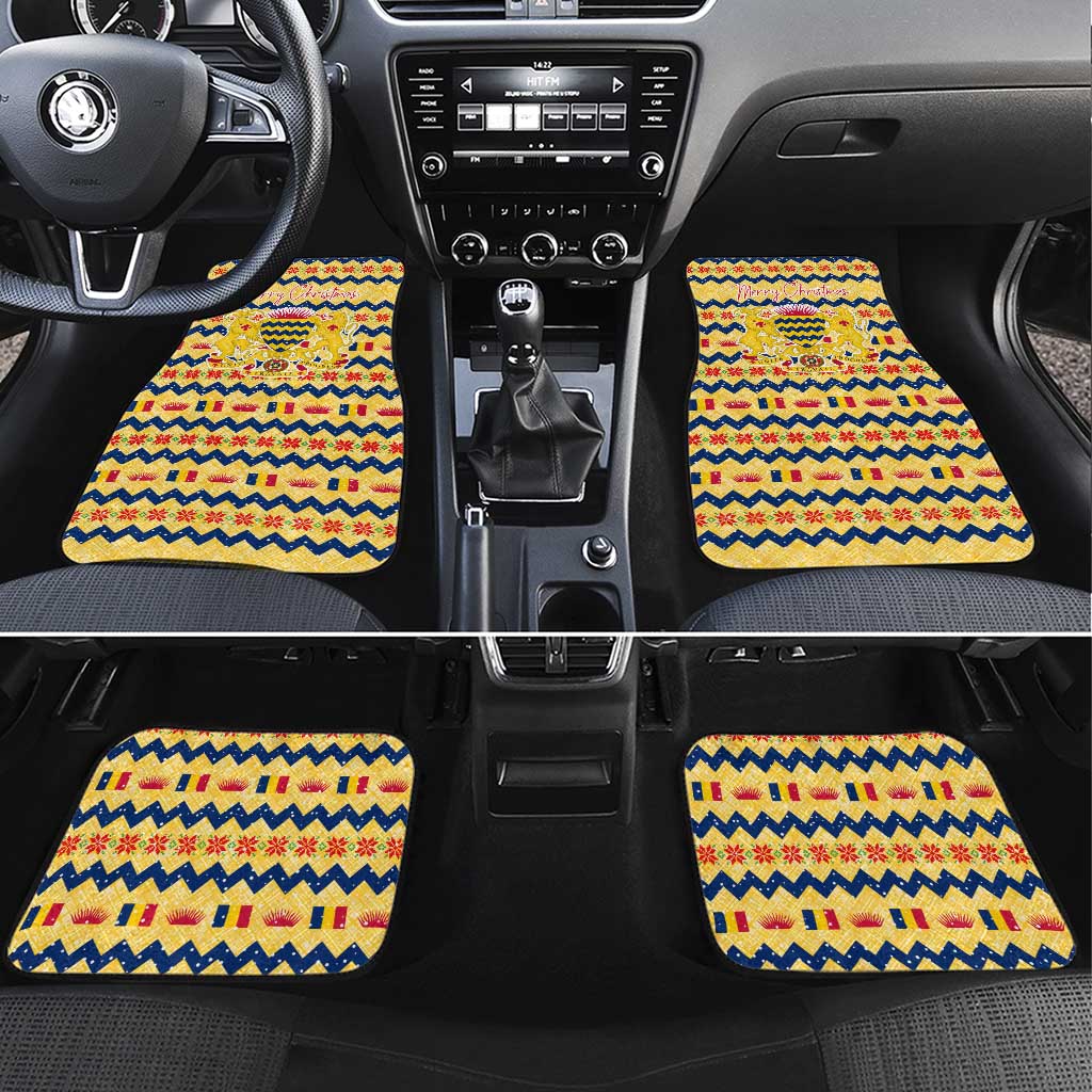 Chad Christmas Car Mats with Yellow-Blue Geometric Design, National Coat of Arms, and Festive Motif - Wonder Print Shop