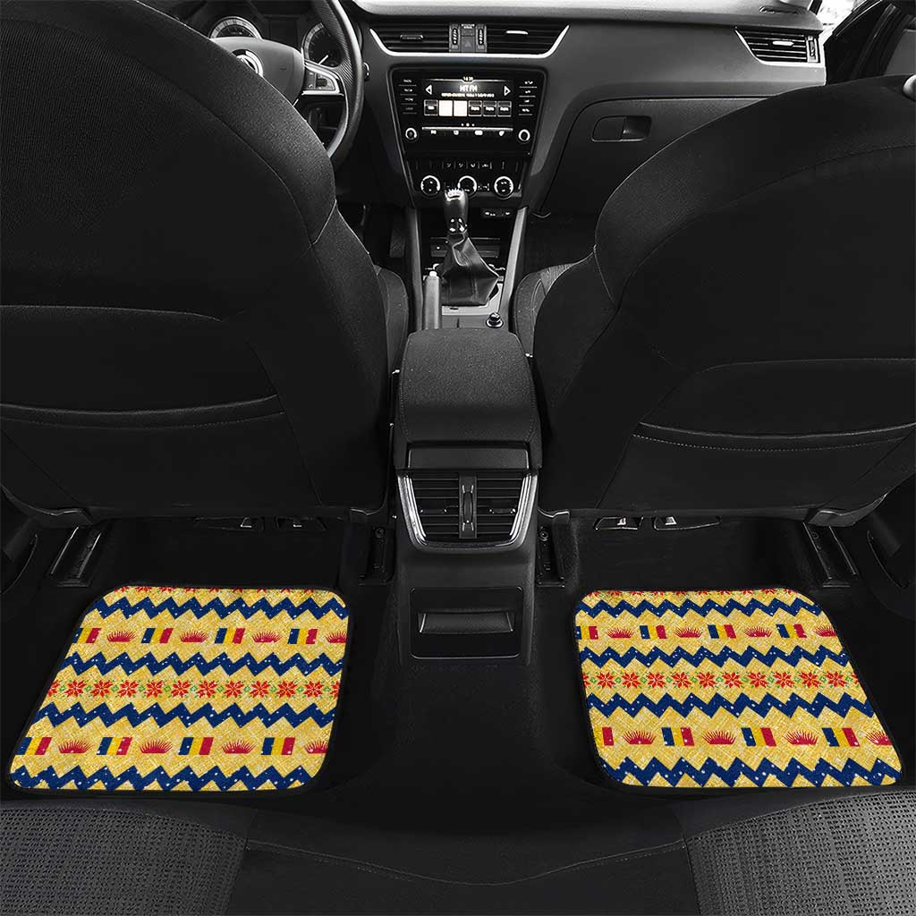 Chad Christmas Car Mats with Yellow-Blue Geometric Design, National Coat of Arms, and Festive Motif - Wonder Print Shop