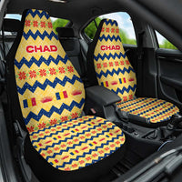 Chad Christmas Car Seat Cover with Yellow-Blue Geometric Design, National Coat of Arms, and Festive Motif - Wonder Print Shop