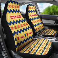 Chad Christmas Car Seat Cover with Yellow-Blue Geometric Design, National Coat of Arms, and Festive Motif - Wonder Print Shop
