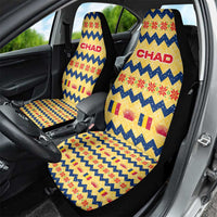 Chad Christmas Car Seat Cover with Yellow-Blue Geometric Design, National Coat of Arms, and Festive Motif - Wonder Print Shop