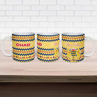 Chad Christmas Ceramic Mug with Yellow-Blue Geometric Design, National Coat of Arms, and Festive Motif - Wonder Print Shop