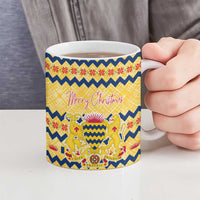 Chad Christmas Ceramic Mug with Yellow-Blue Geometric Design, National Coat of Arms, and Festive Motif - Wonder Print Shop