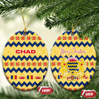 Chad Christmas Ceramic Ornament with Yellow-Blue Geometric Design, National Coat of Arms, and Festive Motif - Wonder Print Shop