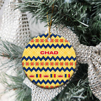 Chad Christmas Ceramic Ornament with Yellow-Blue Geometric Design, National Coat of Arms, and Festive Motif - Wonder Print Shop
