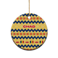 Chad Christmas Ceramic Ornament with Yellow-Blue Geometric Design, National Coat of Arms, and Festive Motif - Wonder Print Shop