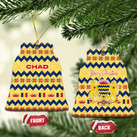 Chad Christmas Ceramic Ornament with Yellow-Blue Geometric Design, National Coat of Arms, and Festive Motif - Wonder Print Shop