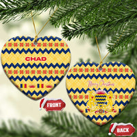 Chad Christmas Ceramic Ornament with Yellow-Blue Geometric Design, National Coat of Arms, and Festive Motif - Wonder Print Shop