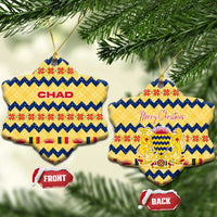 Chad Christmas Ceramic Ornament with Yellow-Blue Geometric Design, National Coat of Arms, and Festive Motif - Wonder Print Shop