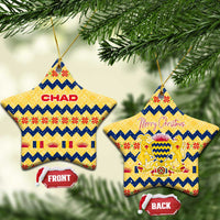 Chad Christmas Ceramic Ornament with Yellow-Blue Geometric Design, National Coat of Arms, and Festive Motif - Wonder Print Shop