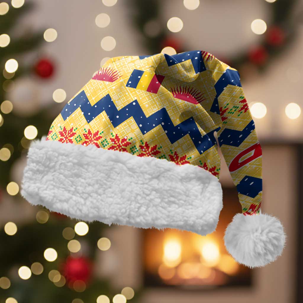 Chad Christmas Santa Hat with Yellow-Blue Geometric Design, National Coat of Arms, and Festive Motif - Wonder Print Shop