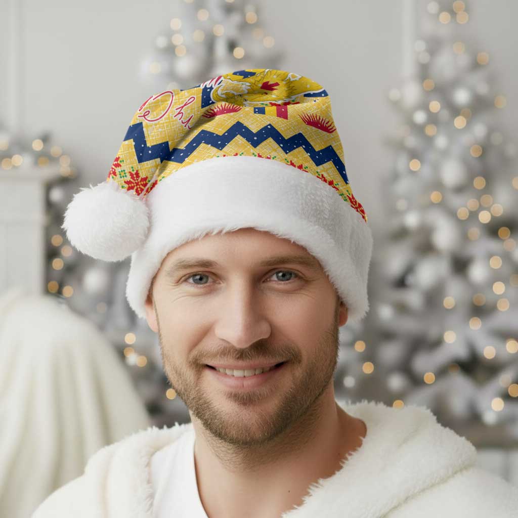 Chad Christmas Santa Hat with Yellow-Blue Geometric Design, National Coat of Arms, and Festive Motif - Wonder Print Shop