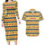 Chad Christmas Couples Matching Long Sleeve Bodycon Dress and Hawaiian Shirt with Yellow-Blue Geometric Design, National Coat of Arms, and Festive Motif - Wonder Print Shop