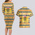 Chad Christmas Couples Matching Long Sleeve Bodycon Dress and Hawaiian Shirt with Yellow-Blue Geometric Design, National Coat of Arms, and Festive Motif - Wonder Print Shop