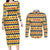 Chad Christmas Couples Matching Long Sleeve Bodycon Dress and Long Sleeve Button Shirt with Yellow-Blue Geometric Design, National Coat of Arms, and Festive Motif - Wonder Print Shop
