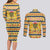 Chad Christmas Couples Matching Long Sleeve Bodycon Dress and Long Sleeve Button Shirt with Yellow-Blue Geometric Design, National Coat of Arms, and Festive Motif - Wonder Print Shop