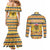 Chad Christmas Couples Matching Mermaid Dress and Long Sleeve Button Shirt with Yellow-Blue Geometric Design, National Coat of Arms, and Festive Motif - Wonder Print Shop