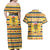 Chad Christmas Couples Matching Off Shoulder Maxi Dress and Hawaiian Shirt with Yellow-Blue Geometric Design, National Coat of Arms, and Festive Motif - Wonder Print Shop