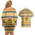 Chad Christmas Couples Matching Off Shoulder Short Dress and Hawaiian Shirt with Yellow-Blue Geometric Design, National Coat of Arms, and Festive Motif - Wonder Print Shop