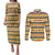 Chad Christmas Couples Matching Puletasi and Long Sleeve Button Shirt with Yellow-Blue Geometric Design, National Coat of Arms, and Festive Motif - Wonder Print Shop