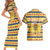 Chad Christmas Couples Matching Short Sleeve Bodycon Dress and Hawaiian Shirt with Yellow-Blue Geometric Design, National Coat of Arms, and Festive Motif - Wonder Print Shop
