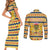 Chad Christmas Couples Matching Short Sleeve Bodycon Dress and Long Sleeve Button Shirt with Yellow-Blue Geometric Design, National Coat of Arms, and Festive Motif - Wonder Print Shop