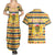 Chad Christmas Couples Matching Summer Maxi Dress and Hawaiian Shirt with Yellow-Blue Geometric Design, National Coat of Arms, and Festive Motif - Wonder Print Shop