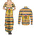 Chad Christmas Couples Matching Summer Maxi Dress and Long Sleeve Button Shirt with Yellow-Blue Geometric Design, National Coat of Arms, and Festive Motif - Wonder Print Shop