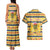 Chad Christmas Couples Matching Tank Maxi Dress and Hawaiian Shirt with Yellow-Blue Geometric Design, National Coat of Arms, and Festive Motif - Wonder Print Shop
