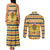 Chad Christmas Couples Matching Tank Maxi Dress and Long Sleeve Button Shirt with Yellow-Blue Geometric Design, National Coat of Arms, and Festive Motif - Wonder Print Shop