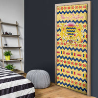 Chad Christmas Door Cover with Yellow-Blue Geometric Design, National Coat of Arms, and Festive Motif - Wonder Print Shop