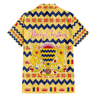 Chad Christmas Family Matching Long Sleeve Bodycon Dress and Hawaiian Shirt with Yellow-Blue Geometric Design, National Coat of Arms, and Festive Motif - Wonder Print Shop