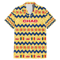 Chad Christmas Family Matching Mermaid Dress and Hawaiian Shirt with Yellow-Blue Geometric Design, National Coat of Arms, and Festive Motif - Wonder Print Shop