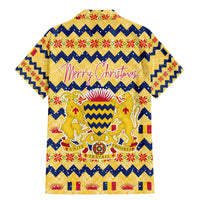 Chad Christmas Family Matching Mermaid Dress and Hawaiian Shirt with Yellow-Blue Geometric Design, National Coat of Arms, and Festive Motif - Wonder Print Shop
