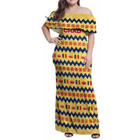 Chad Christmas Family Matching Off Shoulder Maxi Dress and Hawaiian Shirt with Yellow-Blue Geometric Design, National Coat of Arms, and Festive Motif - Wonder Print Shop