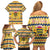 Chad Christmas Family Matching Off Shoulder Short Dress and Hawaiian Shirt with Yellow-Blue Geometric Design, National Coat of Arms, and Festive Motif - Wonder Print Shop
