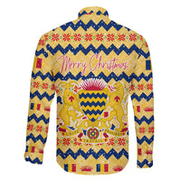 Chad Christmas Family Matching Puletasi and Hawaiian Shirt with Yellow-Blue Geometric Design, National Coat of Arms, and Festive Motif - Wonder Print Shop